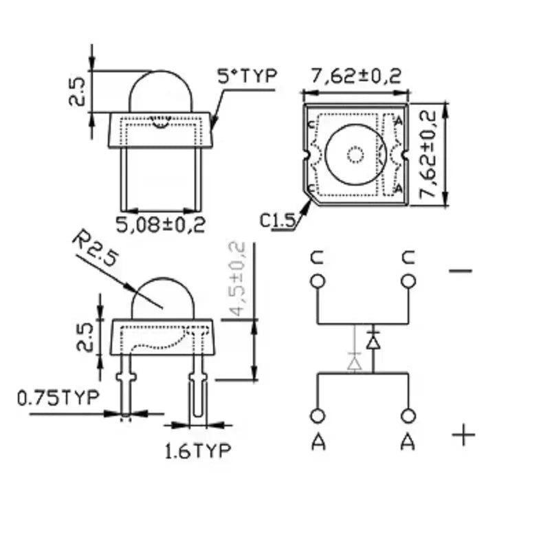 500pcs 80mA 5mm Piranha 4chip Car LED Eagle-eye SMD Superflux LED, High Brightness Red/Green/Blue/Yellow/WarmWhite/ Cold white