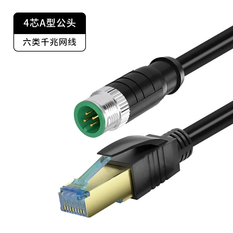 M12 Sensor Connector Wire CAT6 4Pin 8Pin A/D/X Code to RJ45 Adapter Ethernet Cable Industrial Camera Shielded Twisted Pair Line