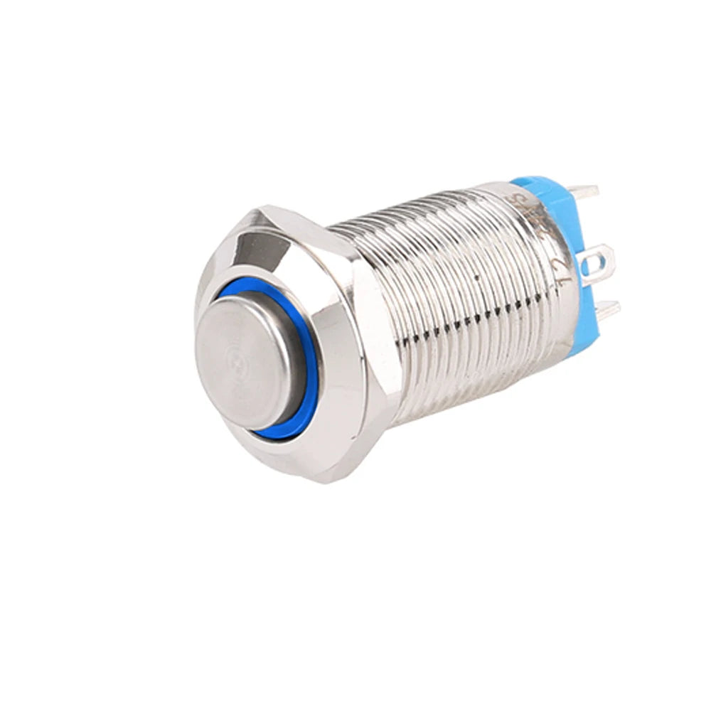 1pc 12mm Anti-Vandal Metal Push Button Switches High Flat Round With LED Green Red Blue White 3V 12V Momentary Latching Reset