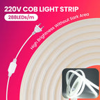 Dimmable 220V COB LED Neon Strip Light Switch Dimmer Power Kit 5m 10m 30m 3000K 4000K 6000K 288 LEDs Flex Tape 0.5m Waterproof