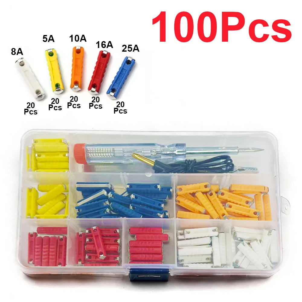 100/200 Pcs Continental Car Fuses Set European Bar Torpedo Fuse Automotive Circuits For Vintage Classic Cars 5/8/10/16/25 AMP