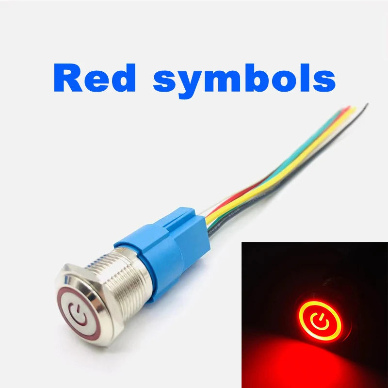 12 16 19 22mm waterproof metal button switch with connector LED lamp instant lock automotive engine power switch 6V 12V 24V 220V