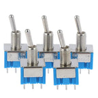 5PCS Miniature Toggle Switch Double Pole Double Throw DPDT (MTS202) ON-ON 120VAC 6A 1/4 Inch Mounting MTS-202