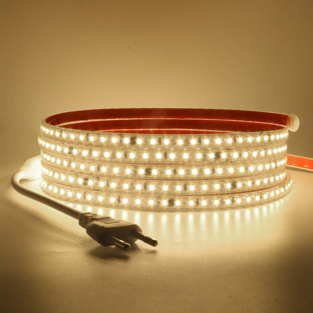 220V LED Strip 2835 120LEDs/m Waterproof 0.5M 5M 10M 20M 30M 40M Flexible Lamp Adhesive Tape White Red Green Ice Blue Pink