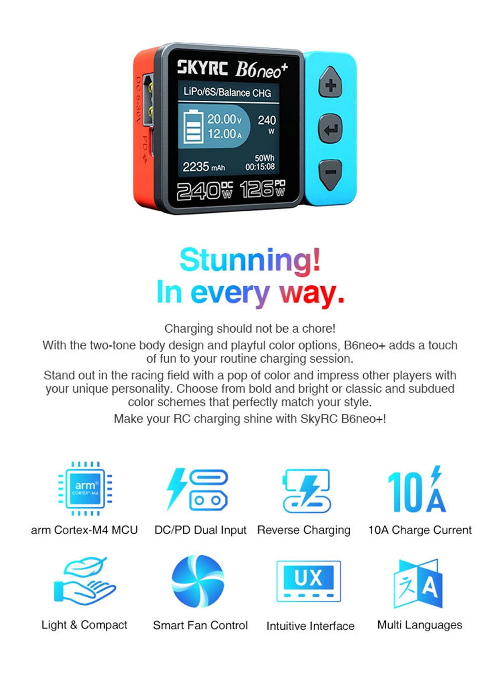SkyRC B6 Neo Smart Charger DC 200W PD 80W LiPo Battery Balance Charger SK-100198 Compact 6S Charger Discharger
