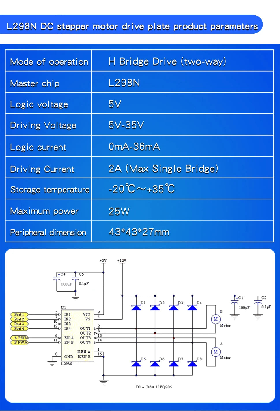 1PCS L298N Driver Board Module L298N Stepper Motor Smart Car Robot Breadboard Peltier High Power L298 DC Motor Driver