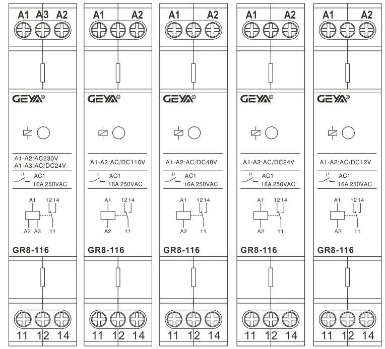 GEYA GR8-116 Intermediate Relay Auxiliary Relay AC DC 12V  24V 48V 110V 230V Switch Relay 16A ROHS Approval