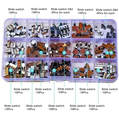 Slide Switch Assorted Kit Mini Micro PCB Panel Slide Switch 2Pin 3Pin 4Pin ON/Off ON/Off/ON Switch Arduino Breadboard