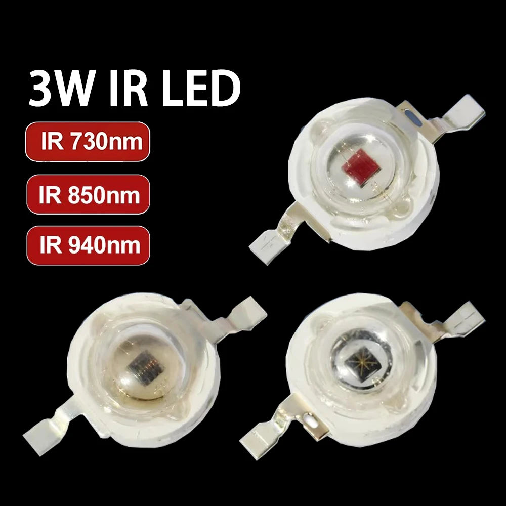 IR LED 3W 730nm 740nm 850nm 940nm 1050nm 3Watt Chip Diode Infrared Red Beads Radiation Bulb Laser Flashlight Night Vision Camera