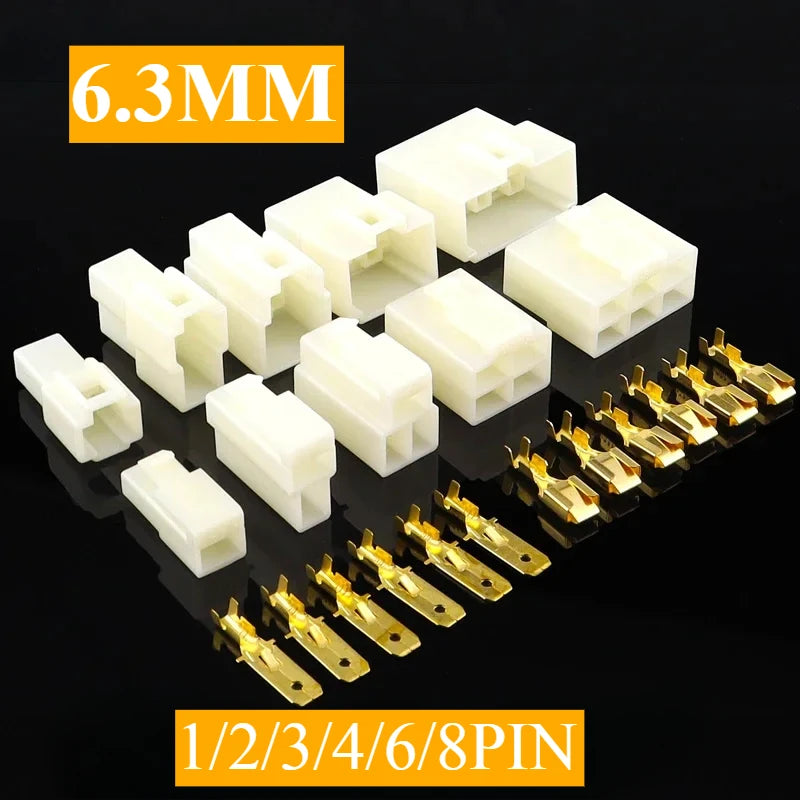 1Set 6.3mm 1/2/3/4/6/8P Automotive Male Female Electrical Connector Cable Terminal Plug Kit for Motorcycle Ebike Car Wiring