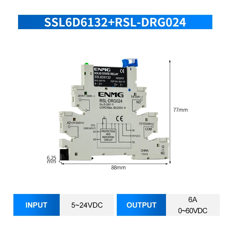 ENMG 1Pcs Slim Relay Modules DIN-Rail SSR Solid State Relay Integrated PCB 6A 2A DC Control DC AC 5V 12V 24V 220V Mount Power 41