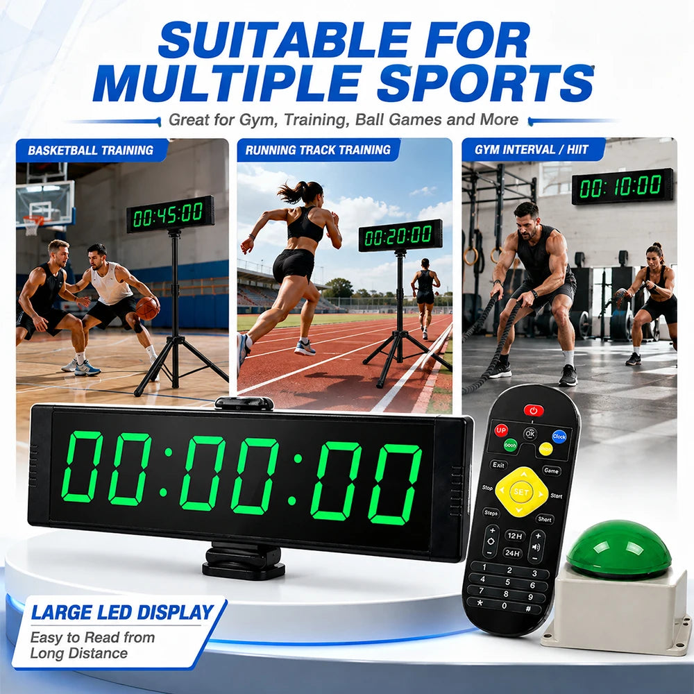 Gym Timer Clock for Home Fitness with Timer Button Large Digital Stopwatch Countdown Clock 12/24H Digital Wall Clock