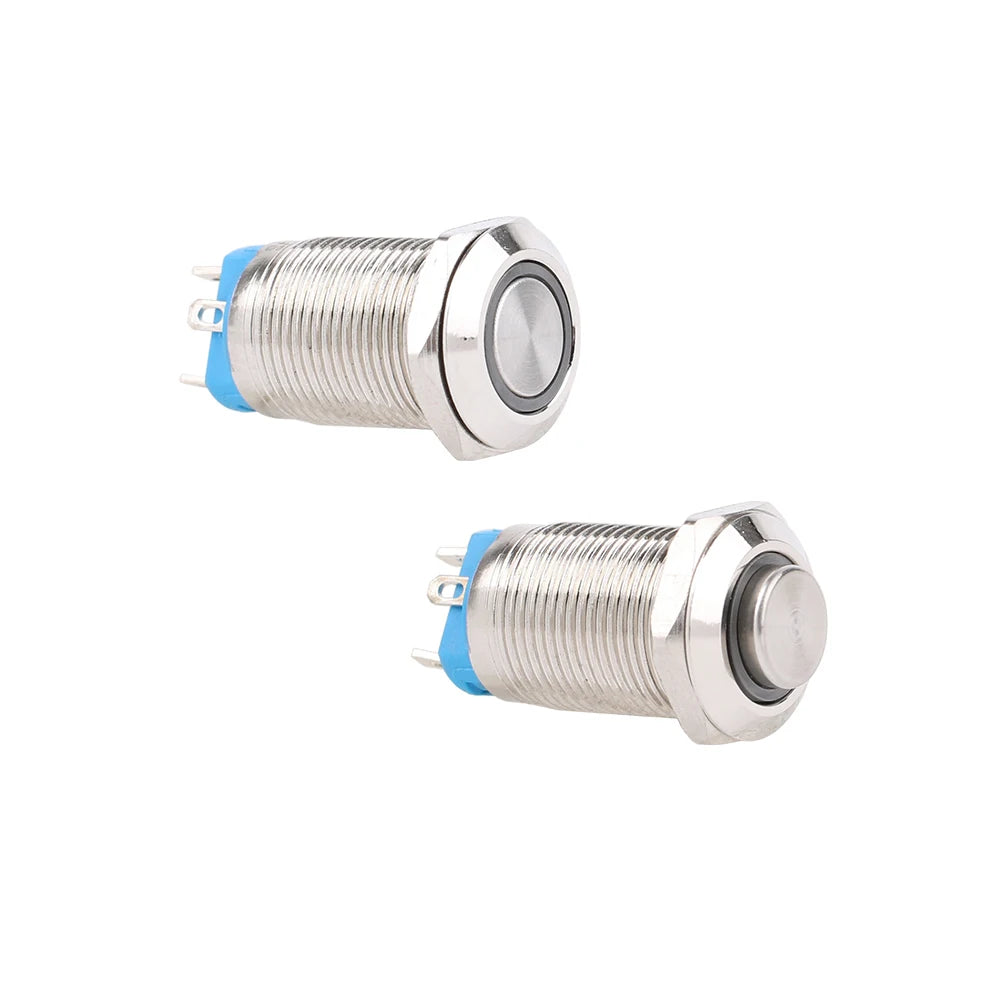 1pc 12mm Anti-Vandal Metal Push Button Switches High Flat Round With LED Green Red Blue White 3V 12V Momentary Latching Reset