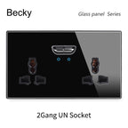146 13a Reset Toggle Tempered Glass 2Gang UK Socket Switch Combination Panel Power Socket Office Hotel Home Villa Decoration