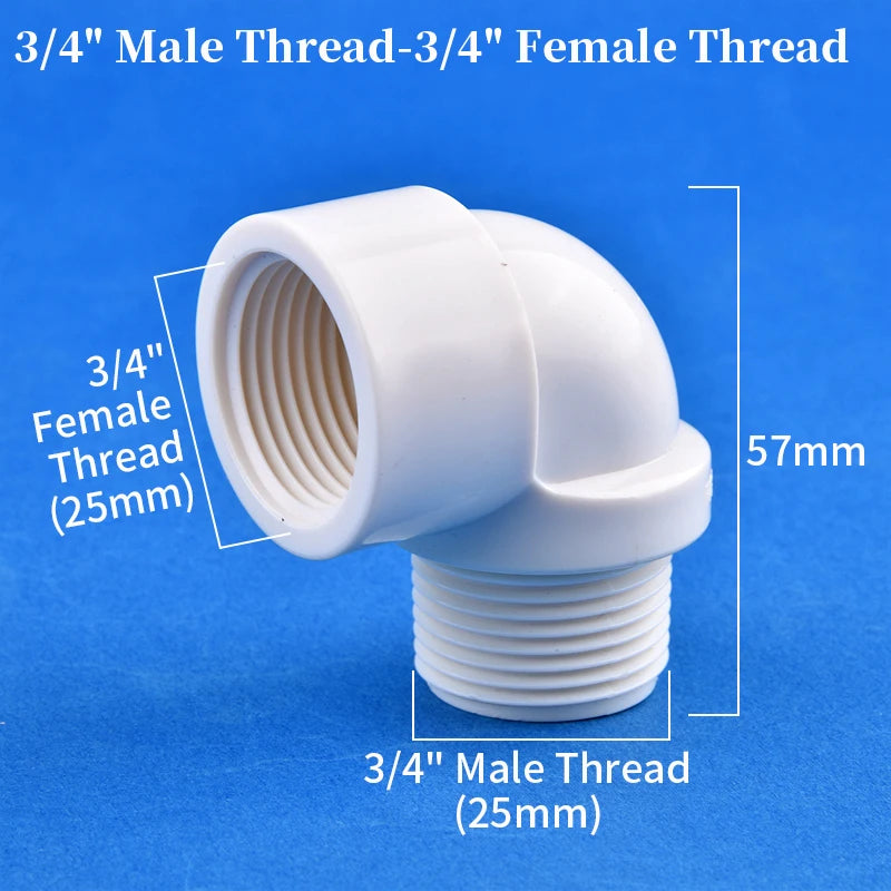 1/2" 3/4" 1" White PVC 90° Elbow Connector Female-Male Thread Garden Irrigation Supply Pipe Joint Aquarium Fish Tank DIY Tools