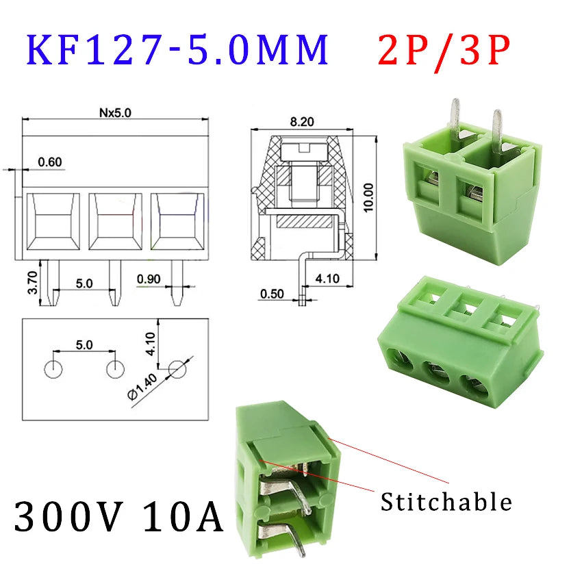 10Pcs KF128 2Pin 3Pin Screw Type PCB Terminal Block Wire Connector 2.54mm/3.5/3.96/5.0/5.08/7.5mm Straight Pin Splice Terminals