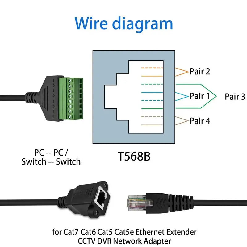 Rj45 to Screw Terminal Block 8P Connector Ethernet Rj45 Male Female to 8 Pin Screw Terminal Network Adapter Cable For CCTV DVR