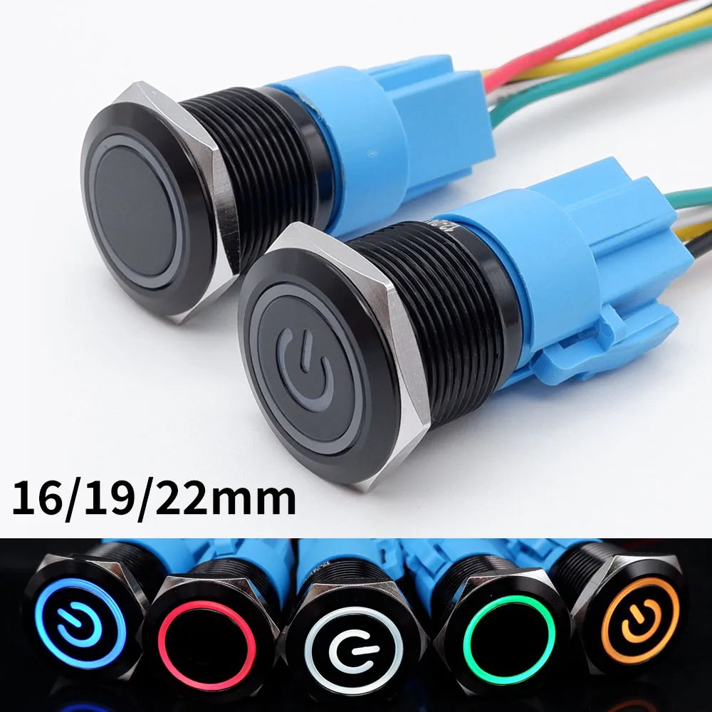 12/16/19/22mm Push Button Switch Oxidized Black Momentary Latching Fixed On Off Power Switch with wire LED Light 5V 12V 24V 220V