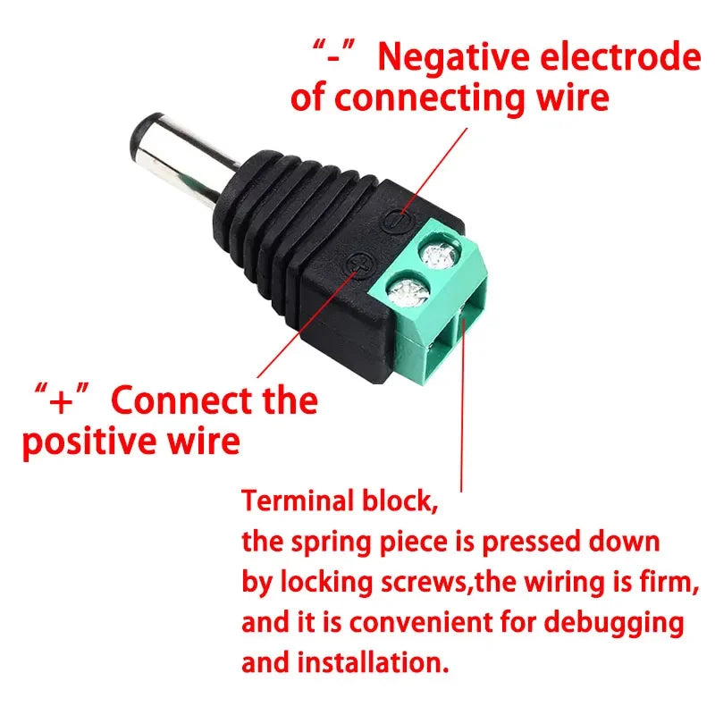 Female and Male DC Connectors 2.1x5.5mm Power Plug Adapter Jacks Sockets Connector for Single Color LED Strip Light CCTV Camera