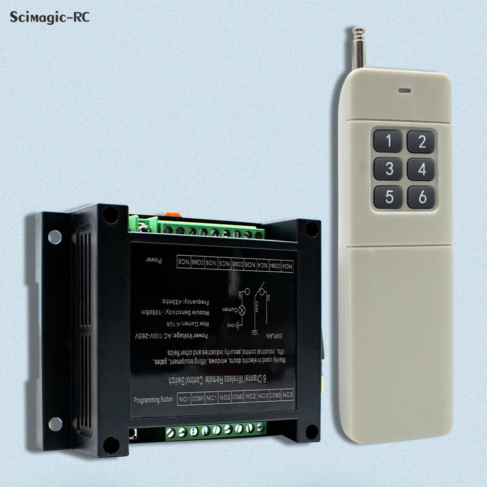 6/8CH Wireless Remote Control Switch AC 220V 100V-265V 10A Relay 6/8 Channels 433MHz Industrial Controller Receiver Transmitter