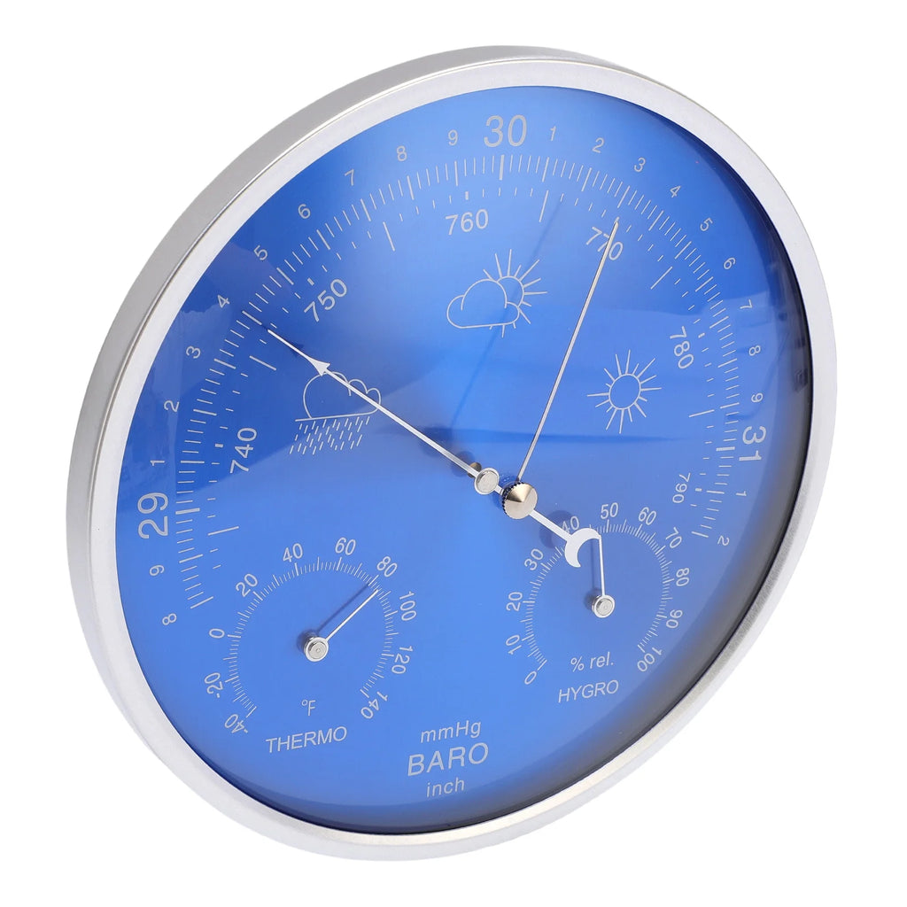 Thermometer Barometer Hygrometer 3 in 1 All Season Wall Hanging Indoor Outdoor Accurate Weather Instrument Blue 180mm