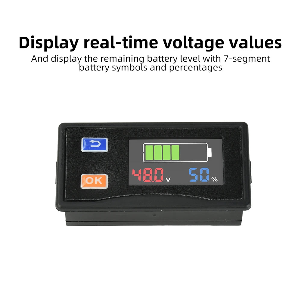 DC 9V-120V 4-color screen Battery Capacity Indicator Lead Acid Lithium  Car Motorcycle Voltmeter Voltage Gauge 7-segment display