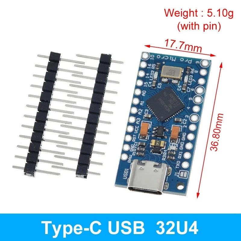 Pro Micro ATmega32U4 5V 16MHz Replace ATmega328 For Arduino  Pro Mini With 2 Row Pin Header For Leonardo Mini Usb Interface