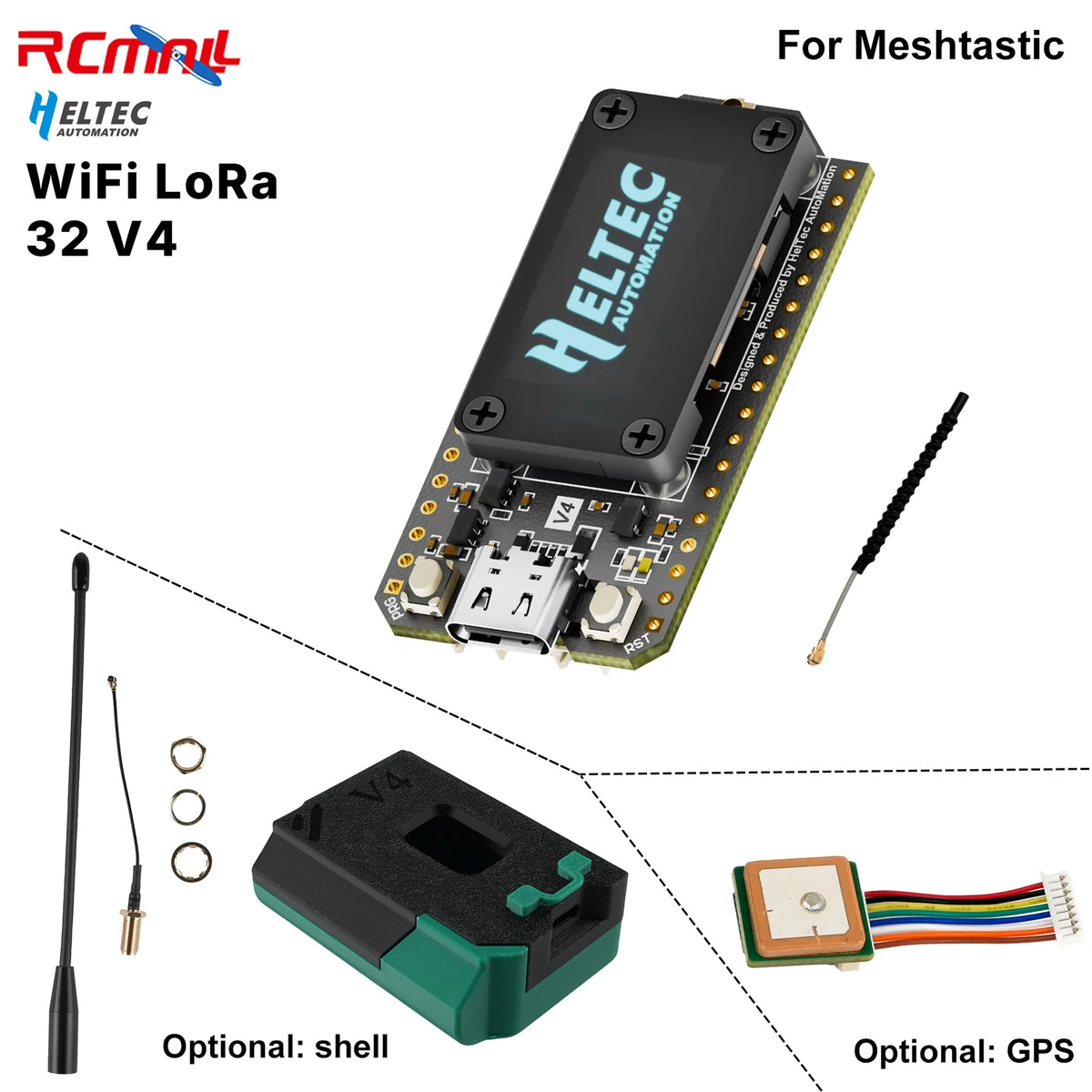 Heltec LoRa 32 V4 Meshtastic GPS ESP32 WIFI+BLE SX1262 LoRa 0.96inch OLED Solar Powered Dev-Board for IoT Smart Home