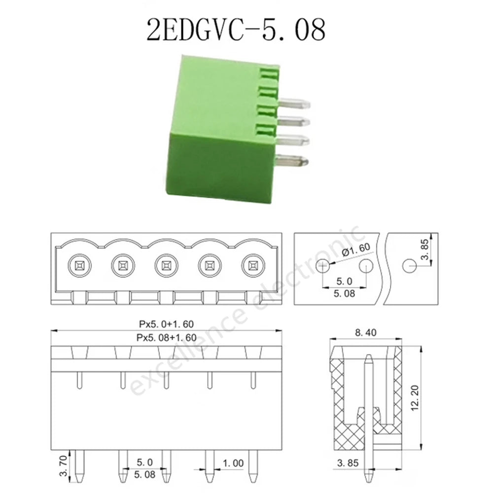 5PCS 2EDG 2/3/4/5/6/7/8/9/10/12 PIN Plug-in Seal Straight/Curved Needle PCB Terminal Block 5.08mm Male Header Wire Connector