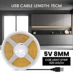 New 5V USB COB Strip Light 320Leds/m Warm Natural White Cabinet Lamp Night Lighting Flexible LED Ribbon Stripe DC5V TV Backlight