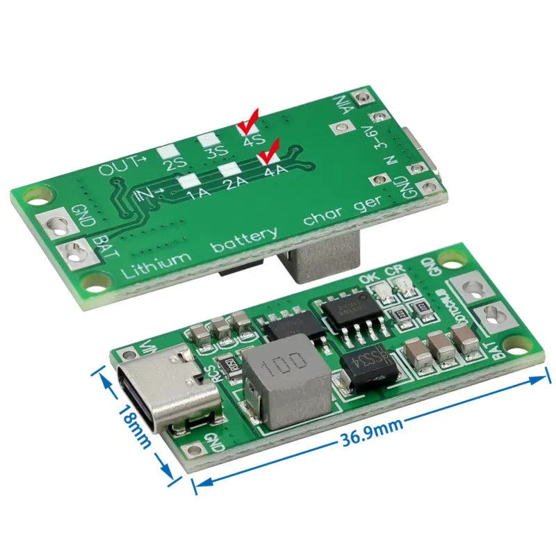 2S 3S 4S Li-ion battery charger battery protection board TypeC USB boost charging board DC3-5V