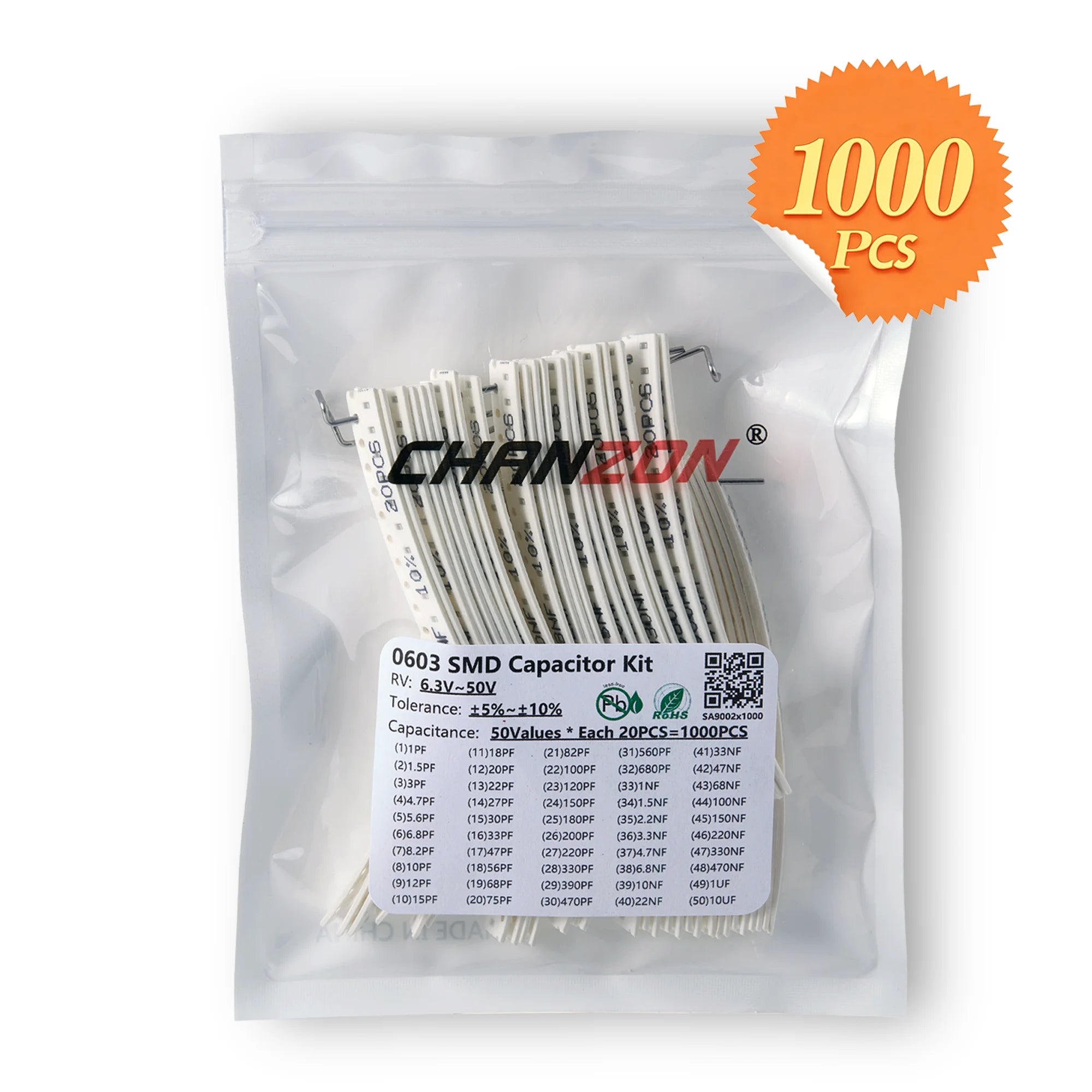 1PF-22UF New MLCC SMD Capacitor Assorted Kit 0402 0603 0805 1206 Assorted Kits Capacity Chip Chanzon Capacity package
