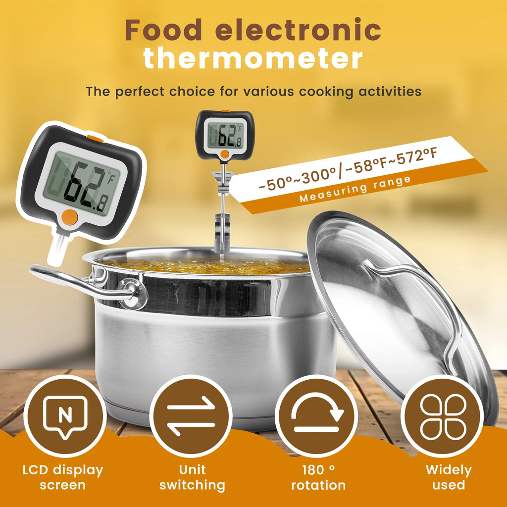 Digital Candy Thermometer with Pot Clip Kitchen Thermometer for Cooking, Baking, and Candy Making Stainless Steel Probe
