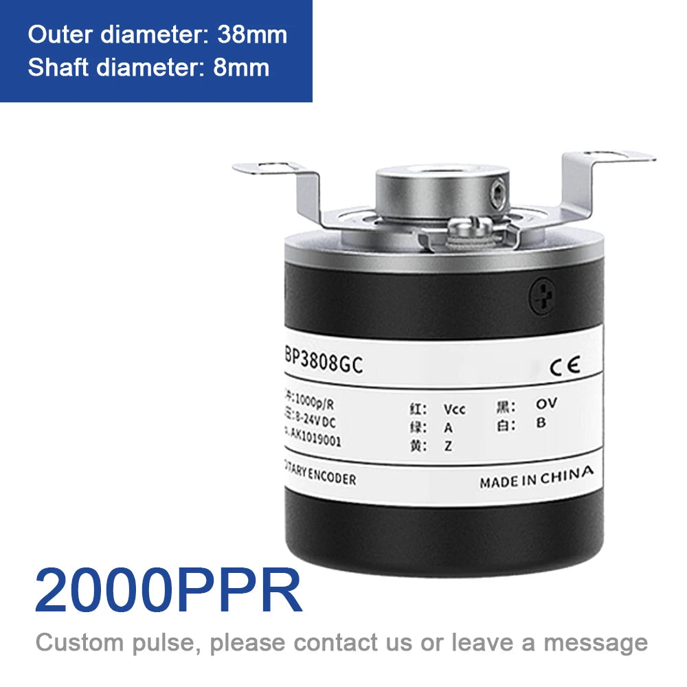 AUCHTEL 38mm Incremental Rotary Encoder 8mm Half Hollow Shaft Photoelectric Optical Switch 10-1024-1800-2500-3600 PPR 5-24VDC