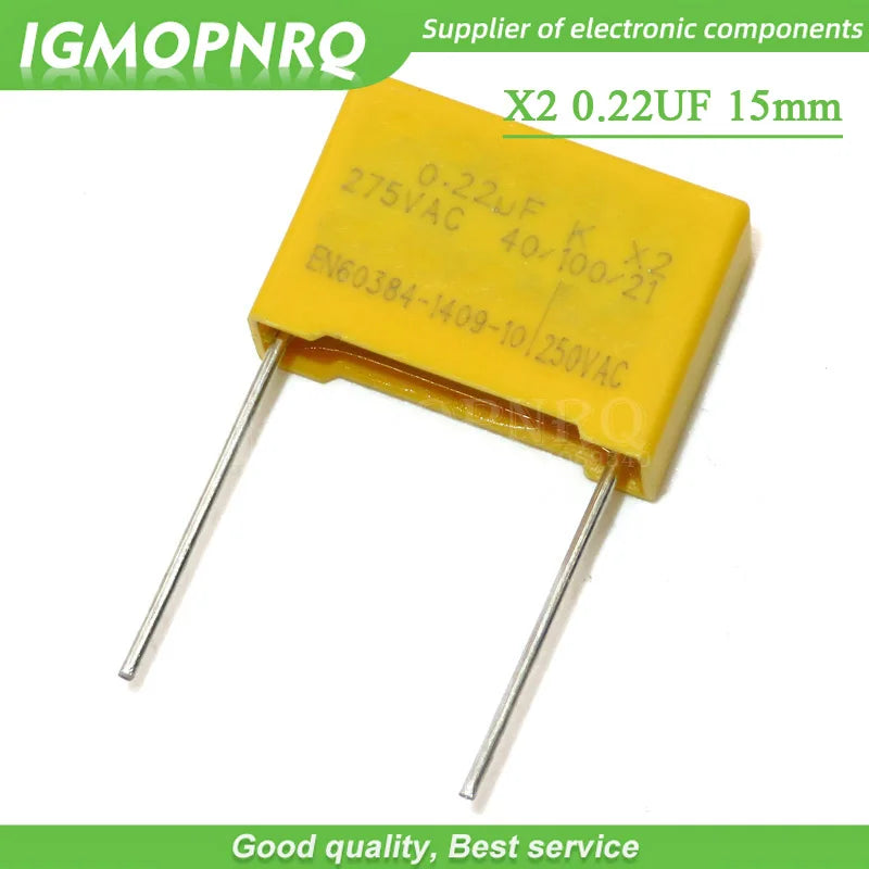 10pcs 220nF capacitor X2 capacitor 275VAC 220NF Pitch 15mm X2 Polypropylene film capacitor 0.22uF