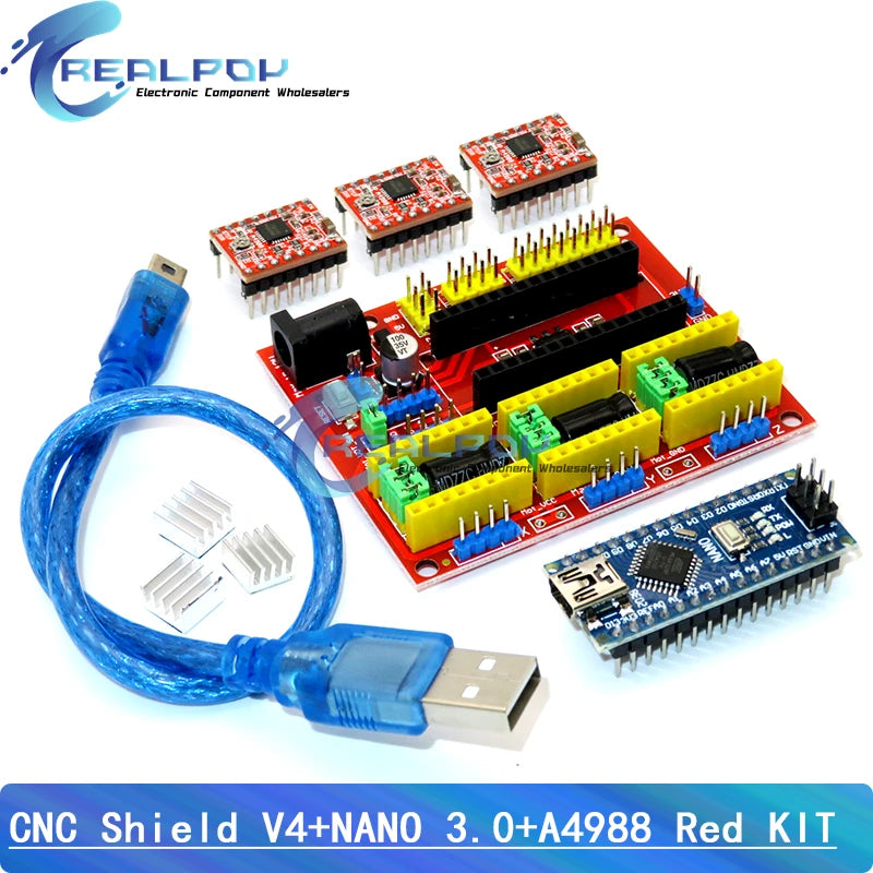 CNC shield V3 / V4 Engraving Machine 3D Printer + 4PCS A4988 / DRV8825 driver Expansion Board + NANO 3.0 For UNO- R3 USB Cable