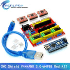CNC shield V3 / V4 Engraving Machine 3D Printer + 4PCS A4988 / DRV8825 driver Expansion Board + NANO 3.0 For UNO- R3 USB Cable