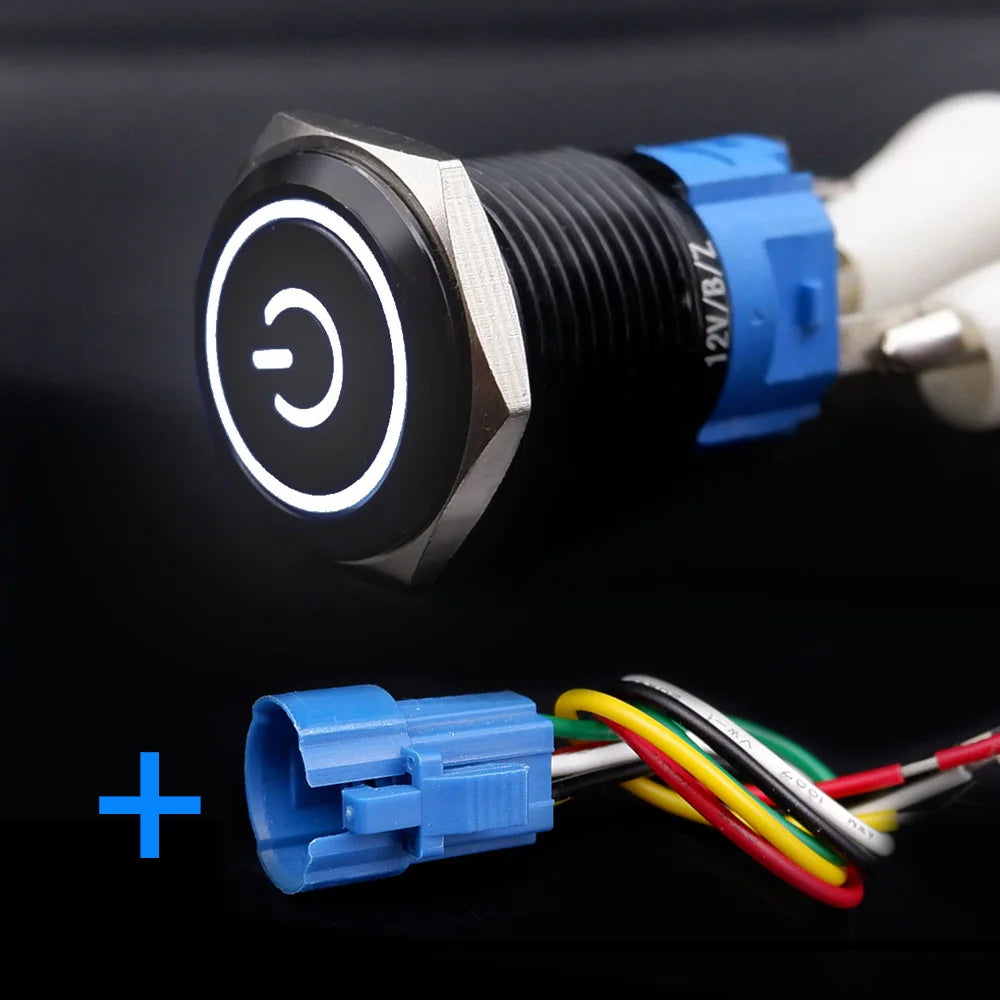 Black Push Button Switch with Wire Led Light 16/19/22mm Waterproof Illuminated  Metal Latching Momentary 5V 12V 220V Red Blue