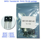 50PCS/Lot Transistor kit BC547 and BC557, 2N5551 and 2N5401 ,BD140 and BD139 NPN PNP Transistor TO-92/126 Triode Transistor set