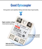 10A SSR 25A Solid State Relay 40A Output 3-32VDC 24-480VAC 220V Single Phase DC TO AC 40A Relay SSR HeatSink SSR 40DA