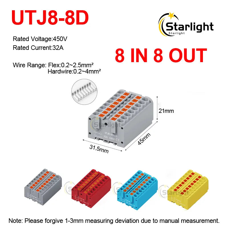 Distribution block PTFIX2.5mm² Wire Electrical Cable Connectors Plug-in Terminal Block  Splitter DIN-Rail Mounting Junction Box