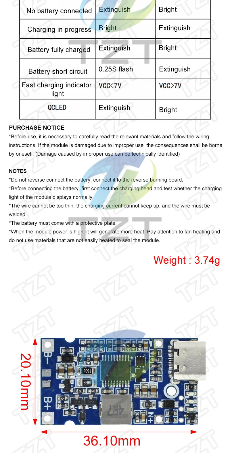 Type-C USB 2S 3S 4S BMS 4.5V-15V 18W 2A Lithium Battery Charging Module Support QC Fast Charge With Temperature Protection