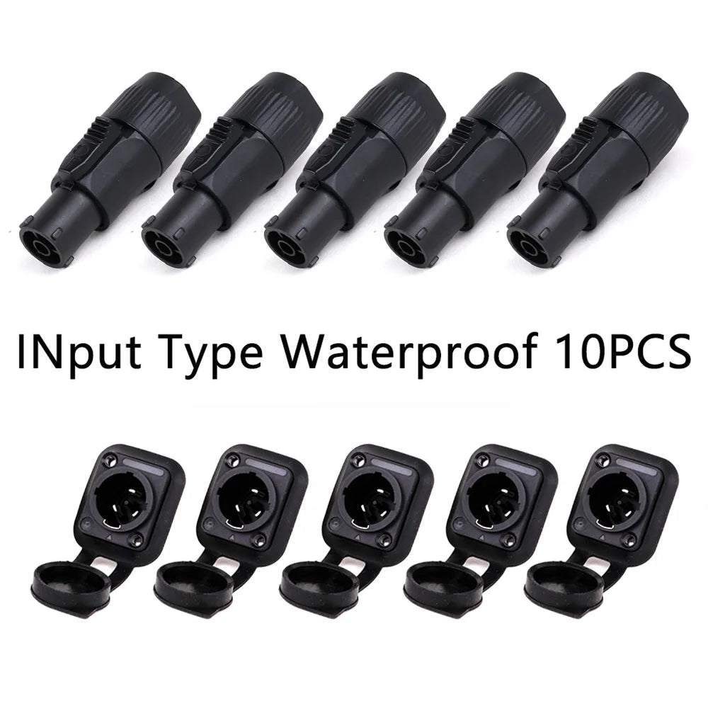 10pcs/5Sets New 3Pins Waterproof Locking Male Cable Plug+Female Chassis NAC3MPX or NAC3MX-W+NAC3FPX+Powercon Connector NAC3FX-W