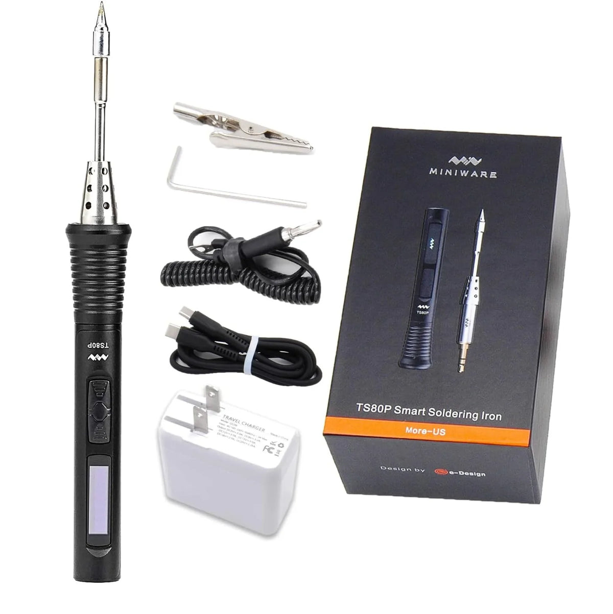 TS80P Soldering Iron Smart Mini Portable Digital Welding Tools Kit with B02 Tips Pocket-size 9V/12V Type C USB Power Supply