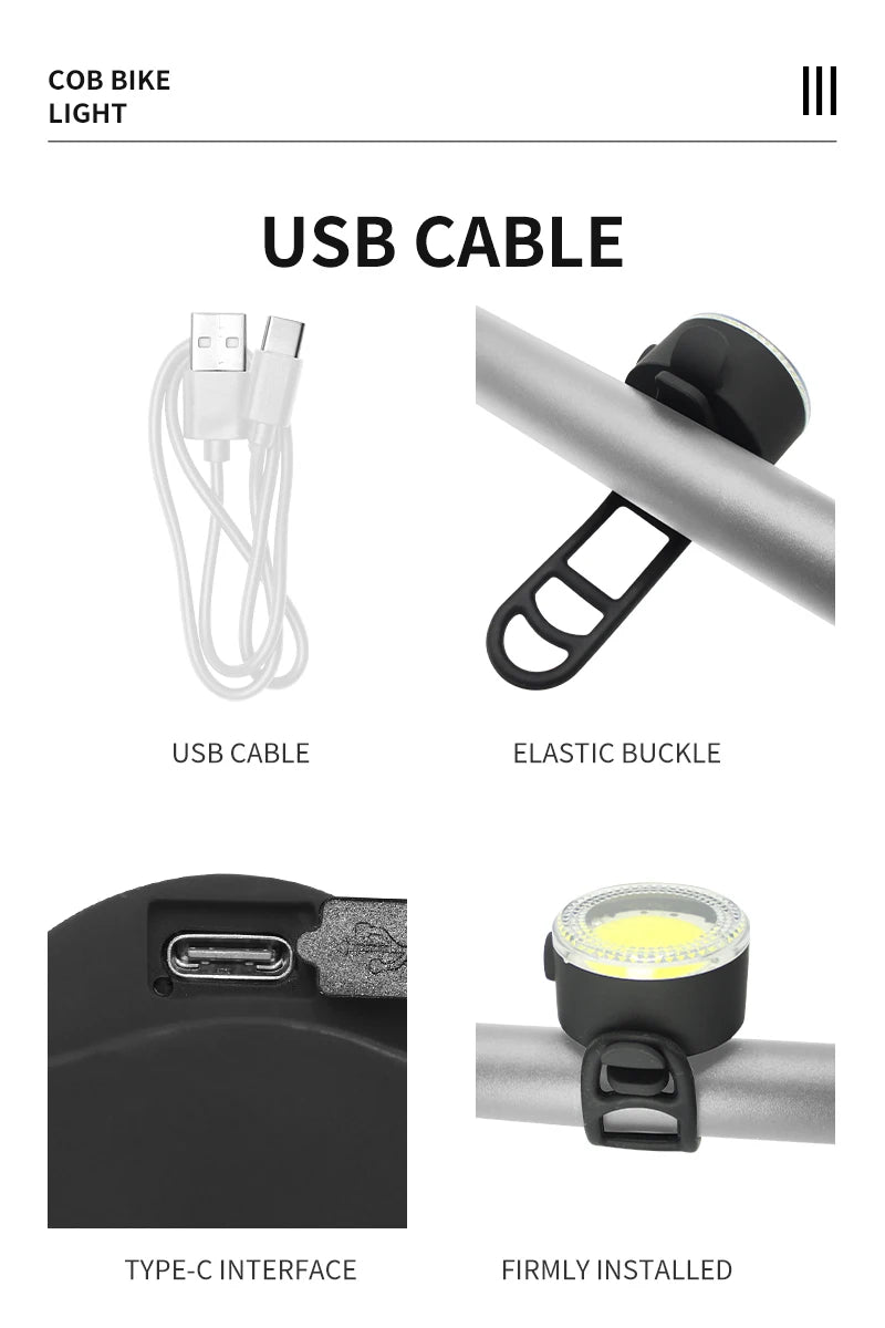 BUCKLOS COB Bike Taillights Headlight USB Rechargeable Bicycle Safety Warning Light MTB LED Front Rear Lantern Cycling Lamp Set