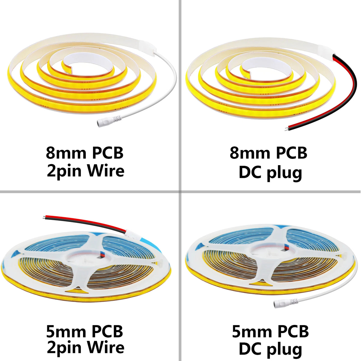 5mm 8mm PCB COB LED Light Strip Free Cut 12V 24V With 2PIN Wire DC Plug 400LEDs/m 3000k 4000k 6000k Flex Lamp 0.5m 1m 5m 10m 20m