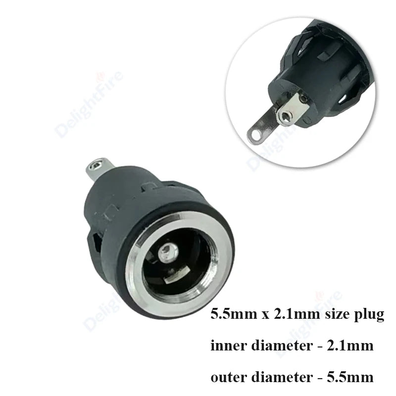1/3/5/10Pcs DC Power Supply Jack Socket Female Panel Mount Connector 5.5mm 2.1mm Plug Adapter 2 Terminal Types 5.5x2.5mm