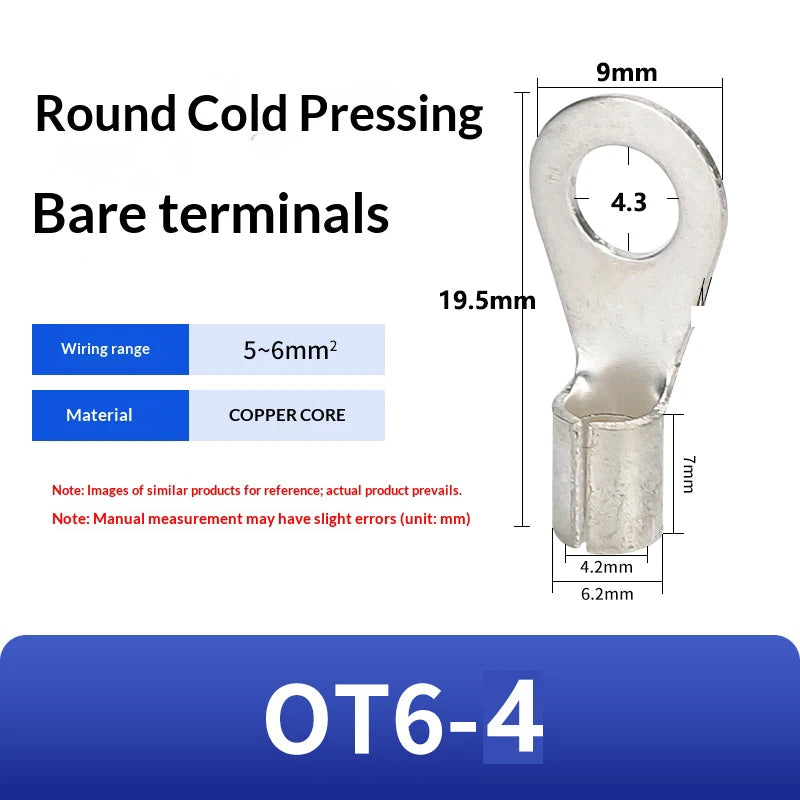 Circular Terminal Block OT1/1.5/2.5/4/6-4/5/6/8mm Cable Lug Spade Bare Copper Wire Connector Wires Non Insulated Crimp Terminal