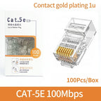 100Pcs Ethernet Cable Cat5e RJ45 Plug Connector - Gold Plated, Cat5 Network Crystal Head for Stable Gigabit Ethernet.