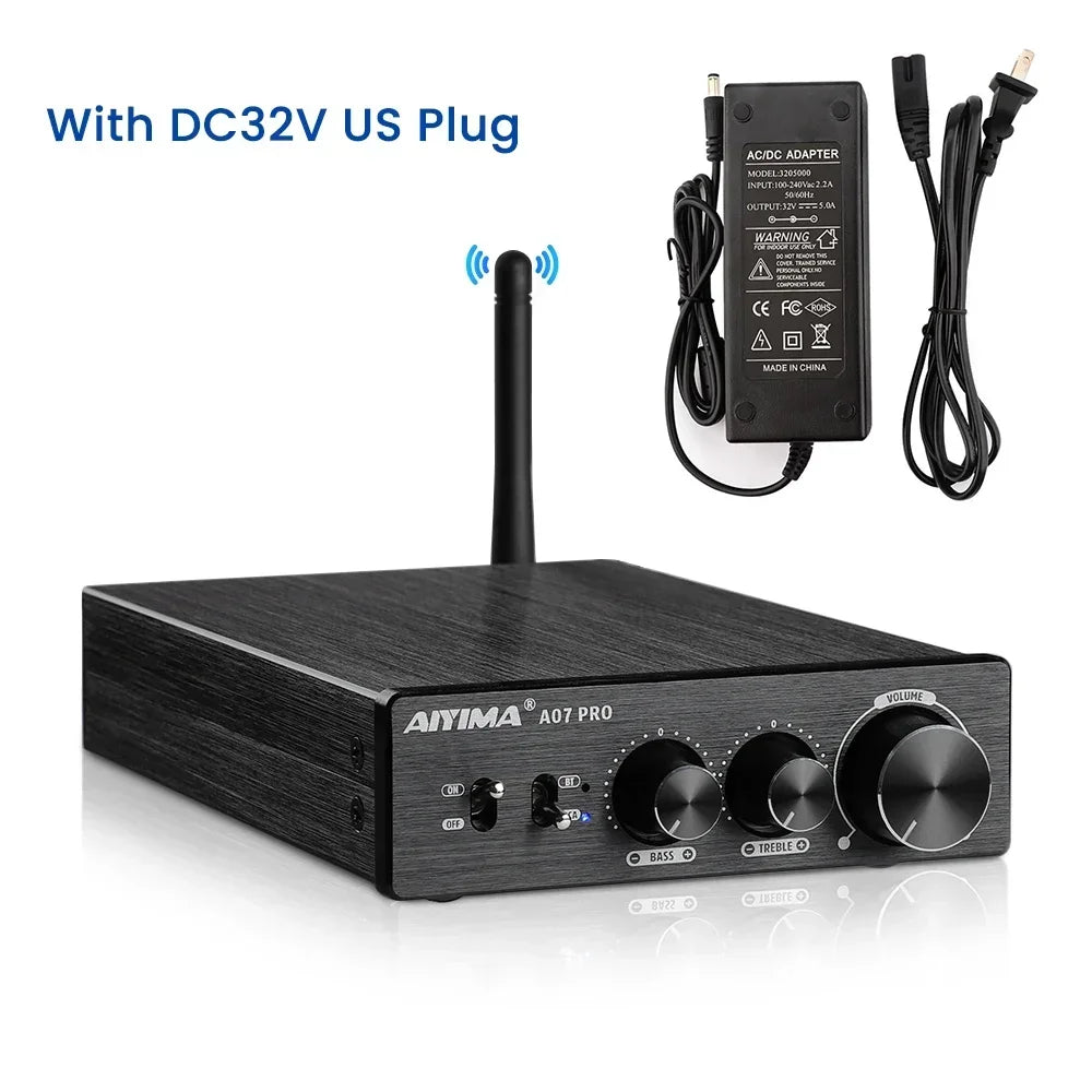 AIYIMA A07 PRO Bluetooth Amplifier TPA3255 QCC304X Stereo 2.0 Channel 300Wx2 Power Digital Amplifier RCA APT-X Home Sound AMP